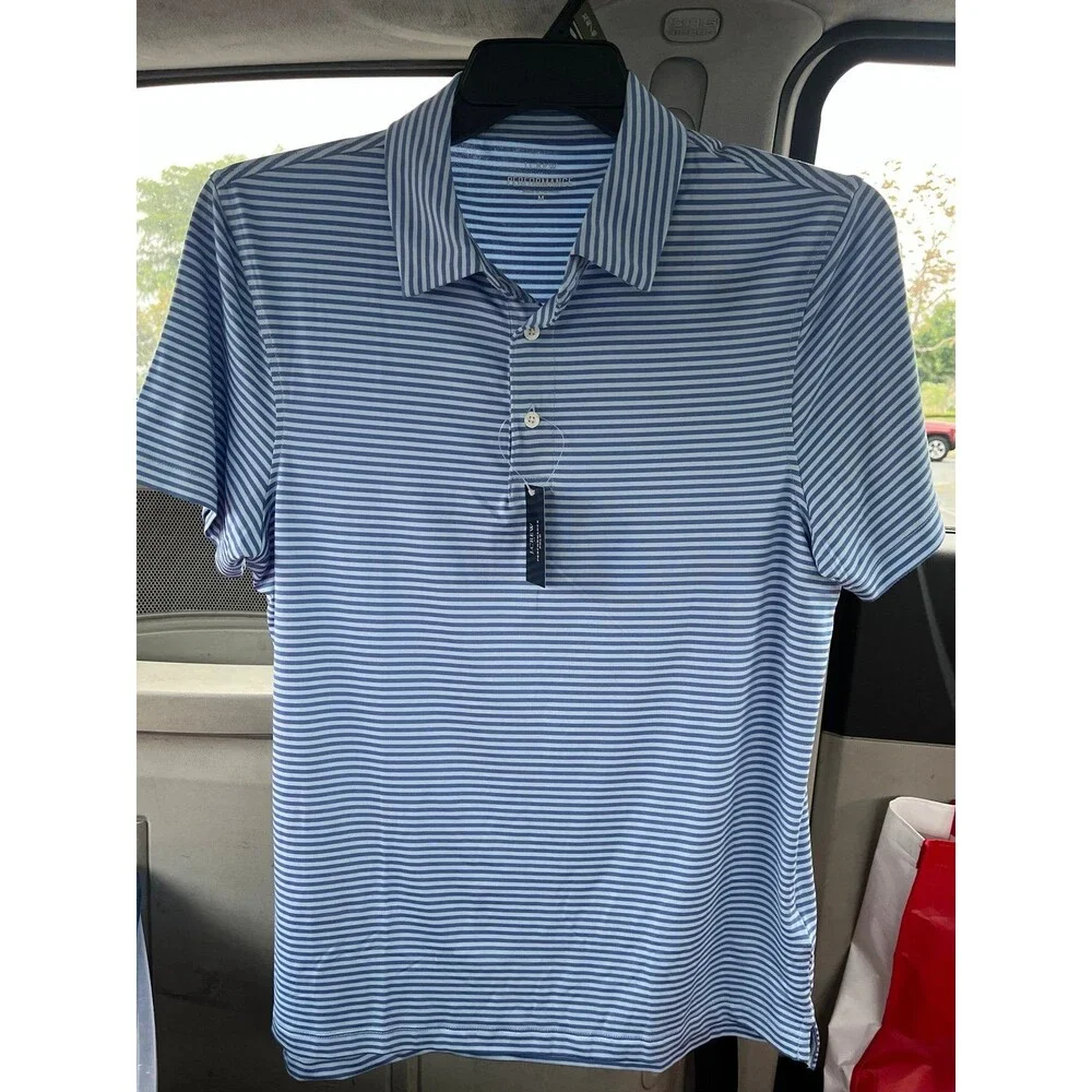 J.Crew Performance Blue Striped Polo Shirt Men Size M NWT